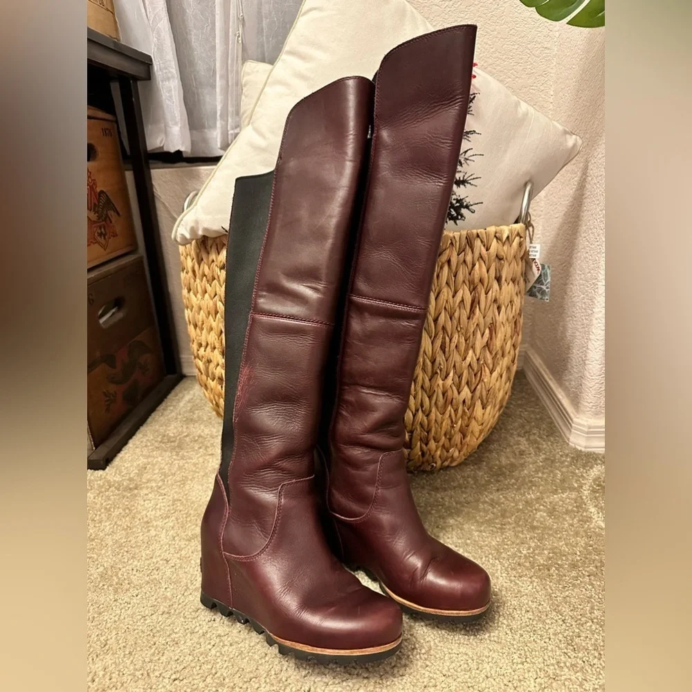 SOREL WOMEN'S FIONA OTK LUX Over the Knee Leather Boot Wine Burgundy Size 7
